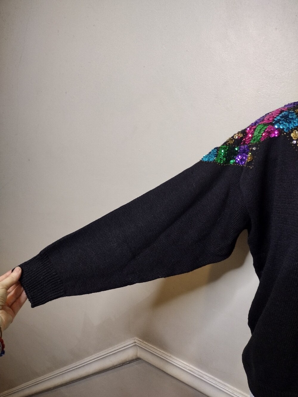 Vintage 1980's Jessica Stevens Black Raime Sequin Embellished Crewneck Sweater - Picture 3 of 8